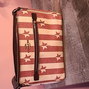 Coach Gallery File Bag With Stripe Star Print Red White